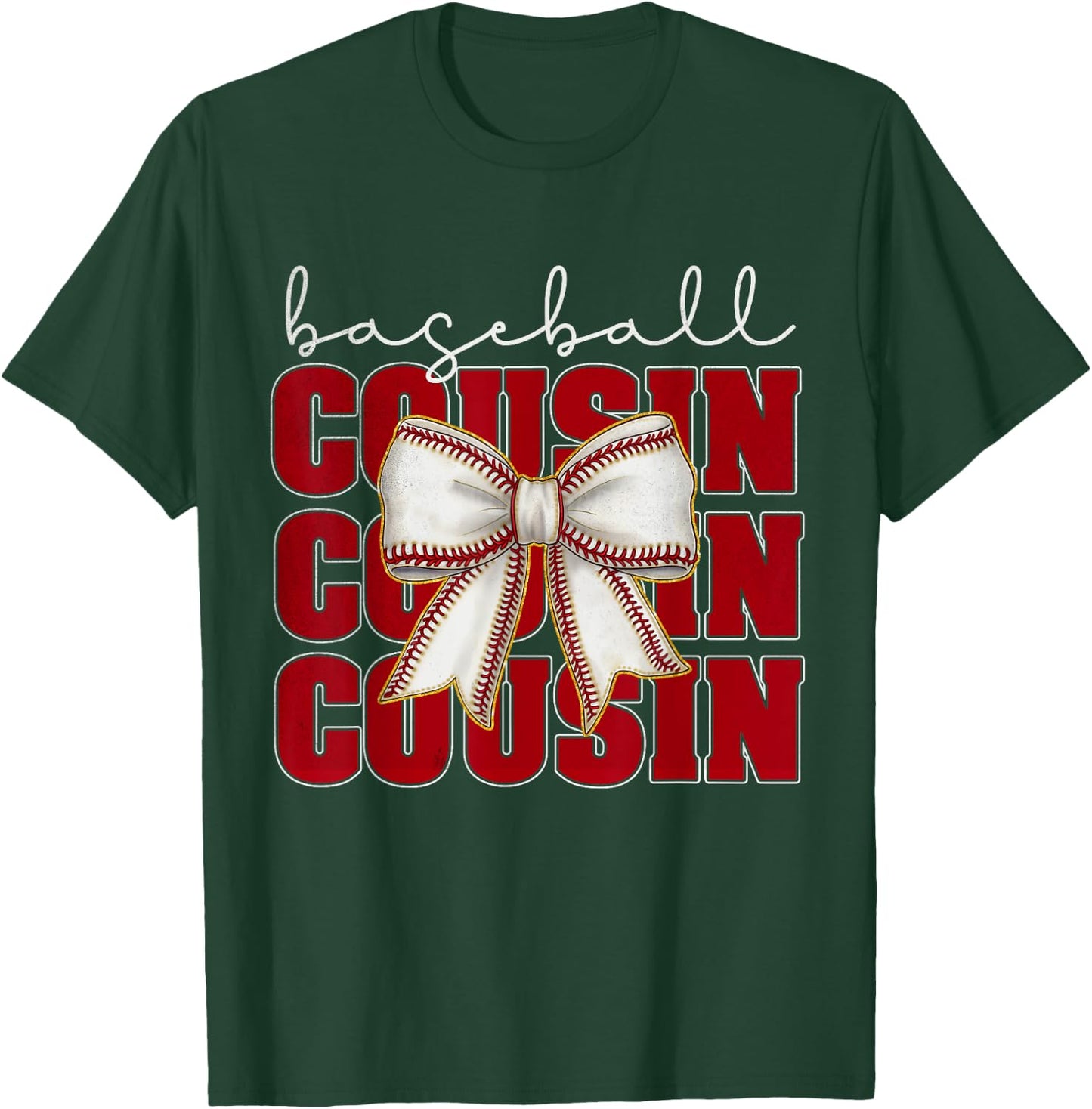 Baseball Cousin Coquette Bow Sport Lover Mothers Day Vintage T-Shirt - T-Shirt | Forest