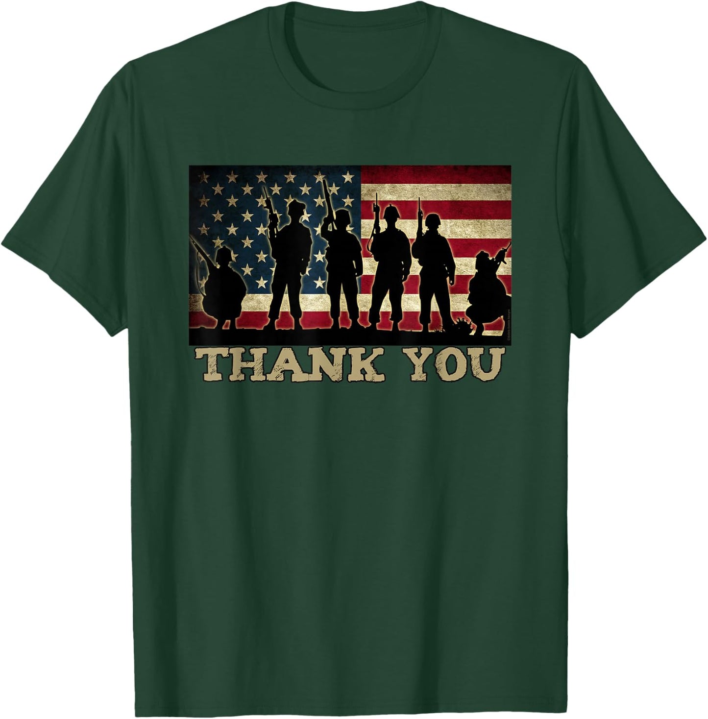 Patriotic Thank You Soldiers Veterans American Flag Military T-Shirt - T-Shirt | Forest
