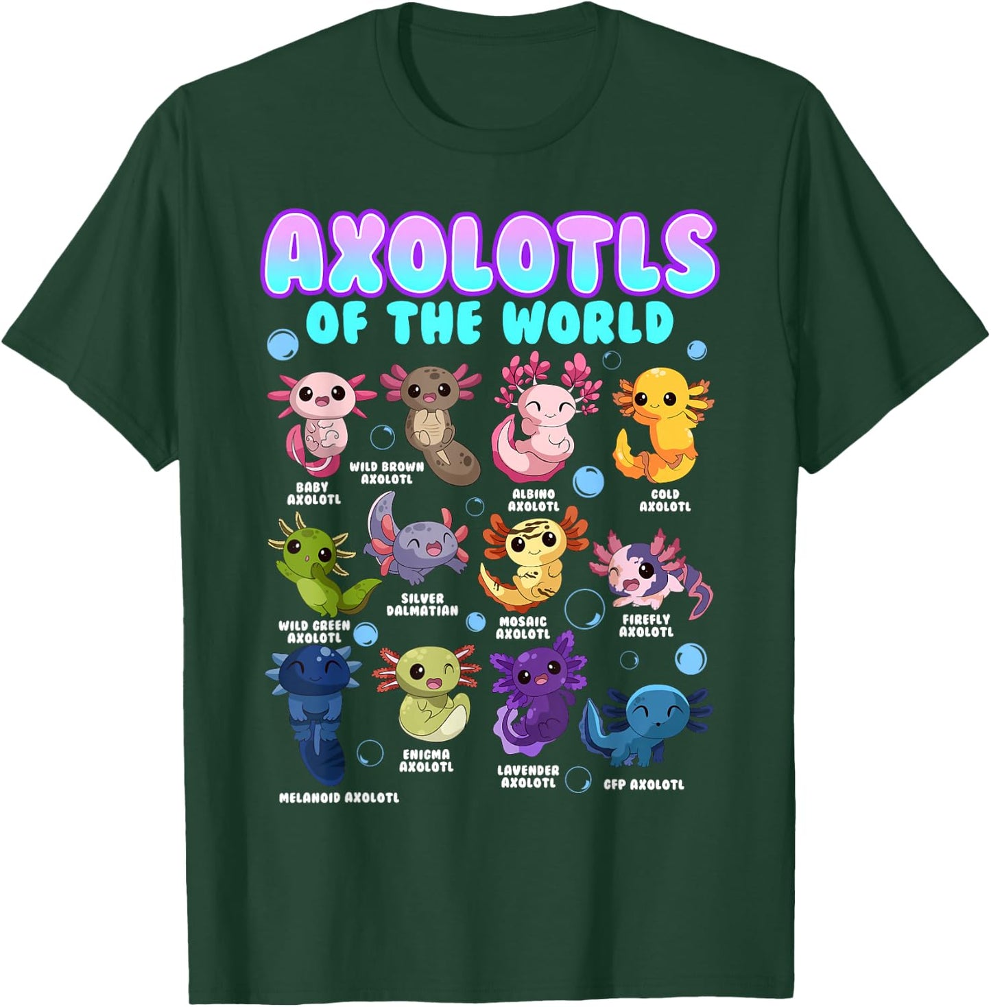 Axolotl Animals of the World Kawaii Salamander Herpetology T-Shirt - T-Shirt | Forest