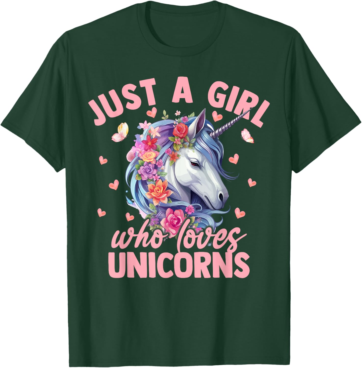 Just A Girl Who Loves Unicorns Aesthetic Flower Women Girls T-Shirt - T-Shirt | Forest
