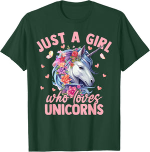 Just A Girl Who Loves Unicorns Aesthetic Flower Women Girls T-Shirt - T-Shirt | Forest