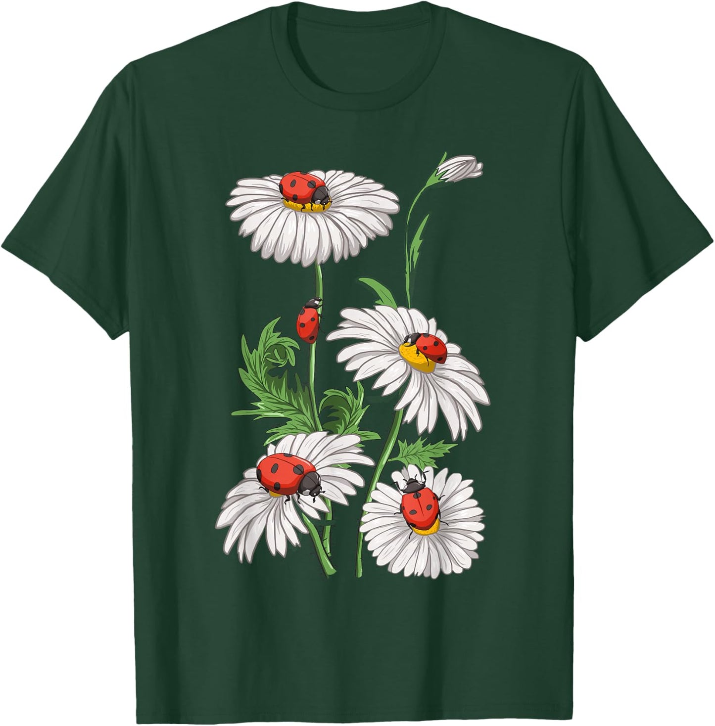 Ladybugs Daisies Chamomile Marguerites Bouquet Gardeners T-Shirt - T-Shirt | Forest
