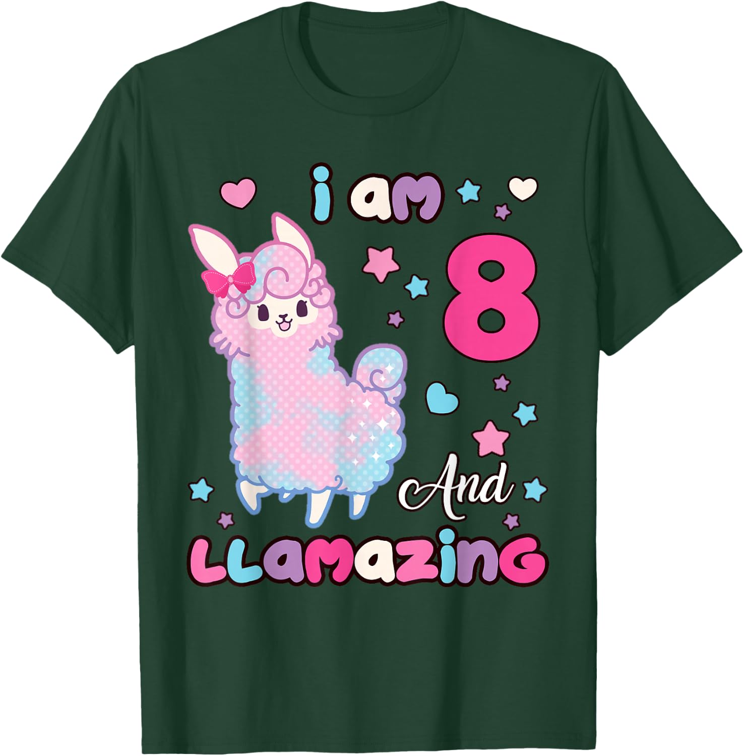 Llama I Am Eight and Llamazing 8 Years Old 8th Birthday Girl T-Shirt - T-Shirt | Forest