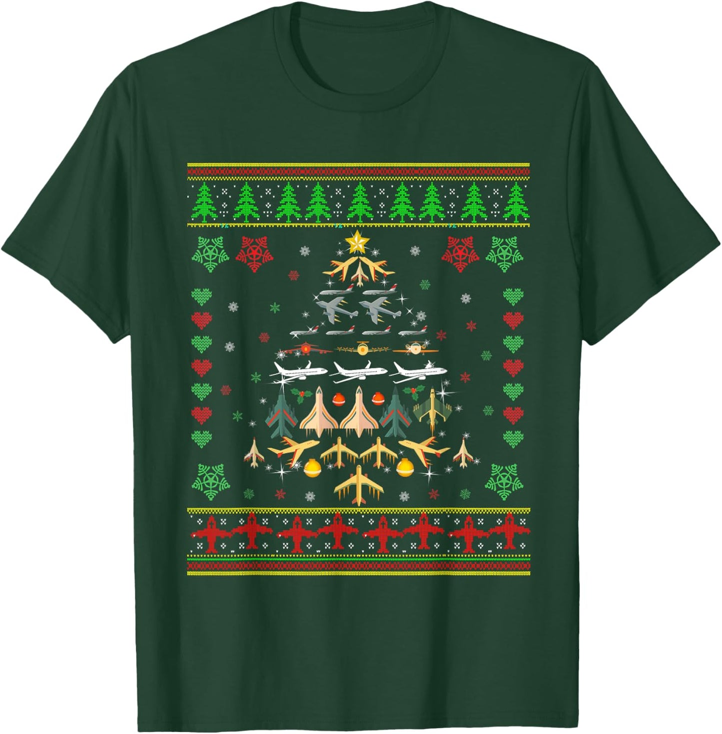 Airplane Christmas Tree Ugly Xmas Sweater Decoration Pilot T-Shirt - T-Shirt | Forest