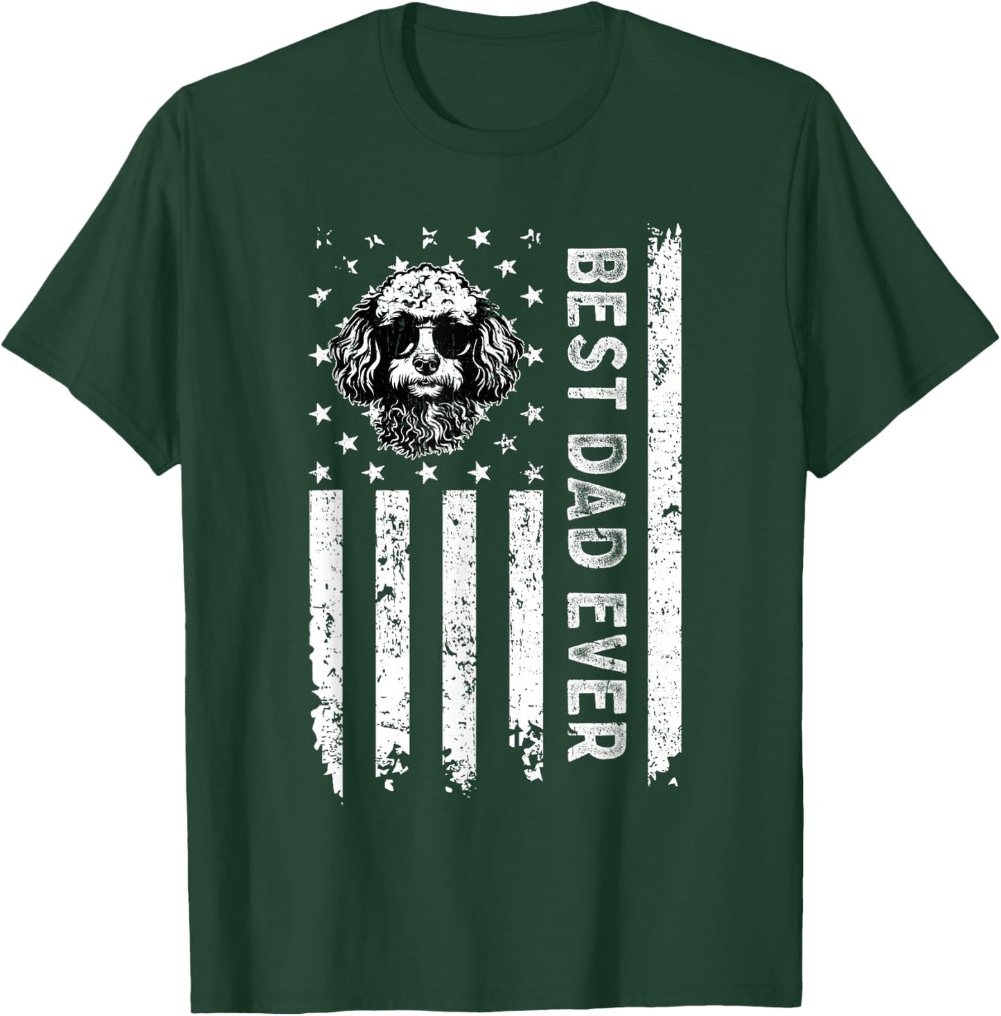 Best Miniature Poodle Dog Dad Ever Fathers Day USA Flag T-Shirt - T-Shirt | Forest