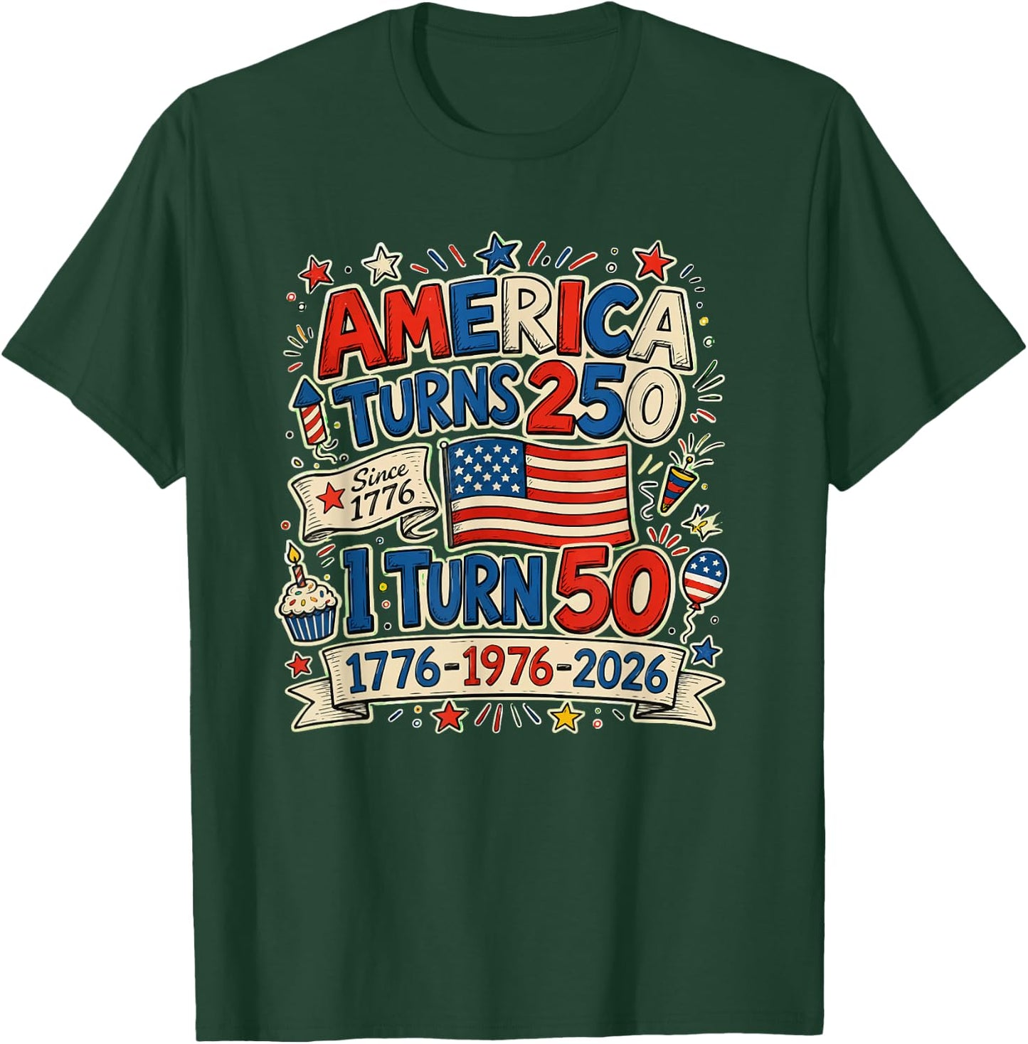 Vintage Retro America Turns 250 I Turn 50 1976 50Th Birthday T-Shirt - T-Shirt | Forest