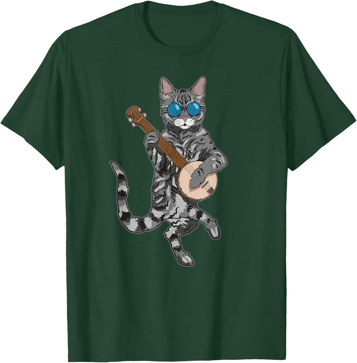 Banjo Cat Funny Retro Style Bluegrass & Tabby Feline Lover T-Shirt - T-Shirt | Forest