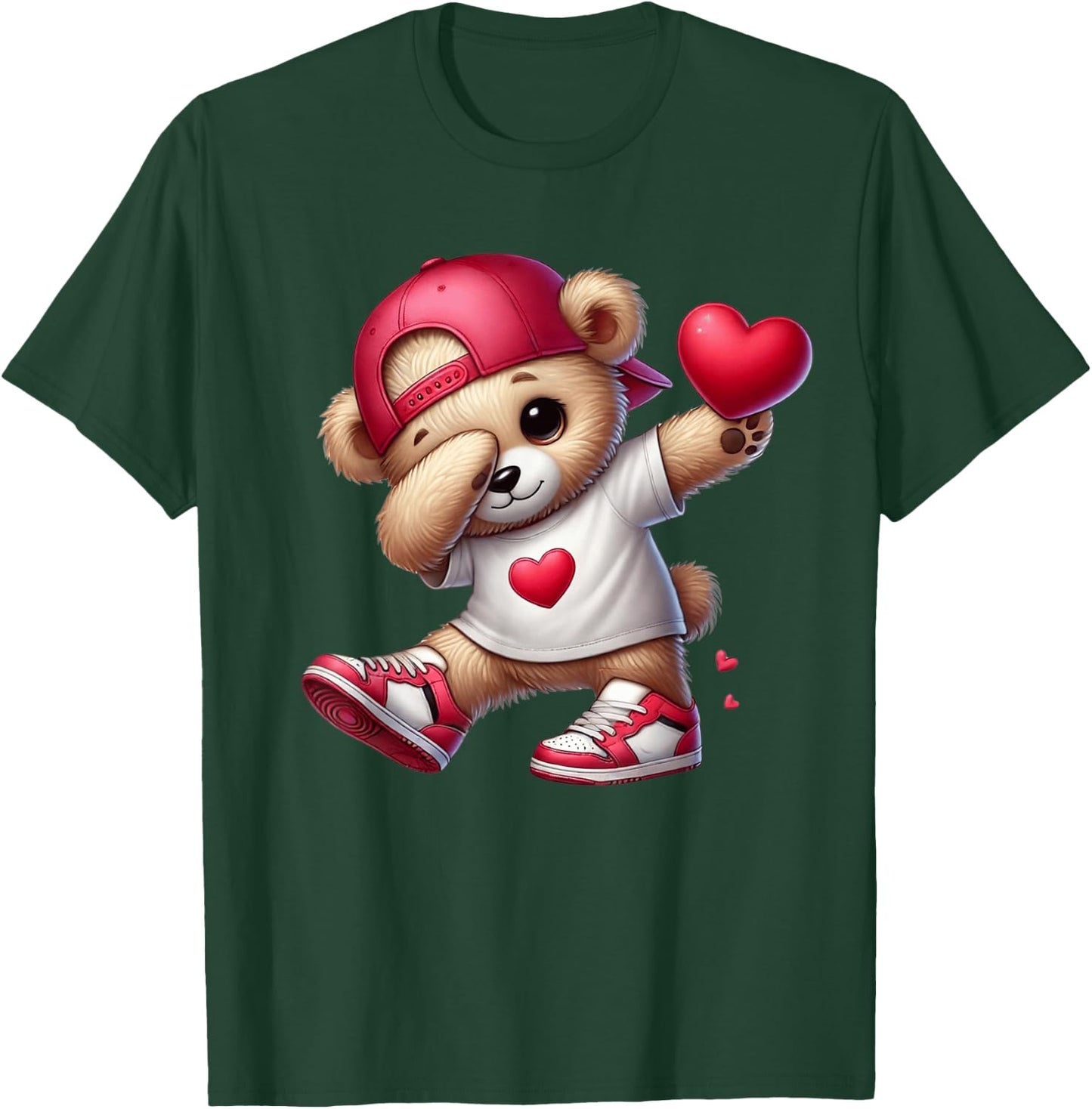 Cute Valentines Day Teddy Bear Heart Dabbing Girls Boys T-Shirt - T-Shirt | Forest