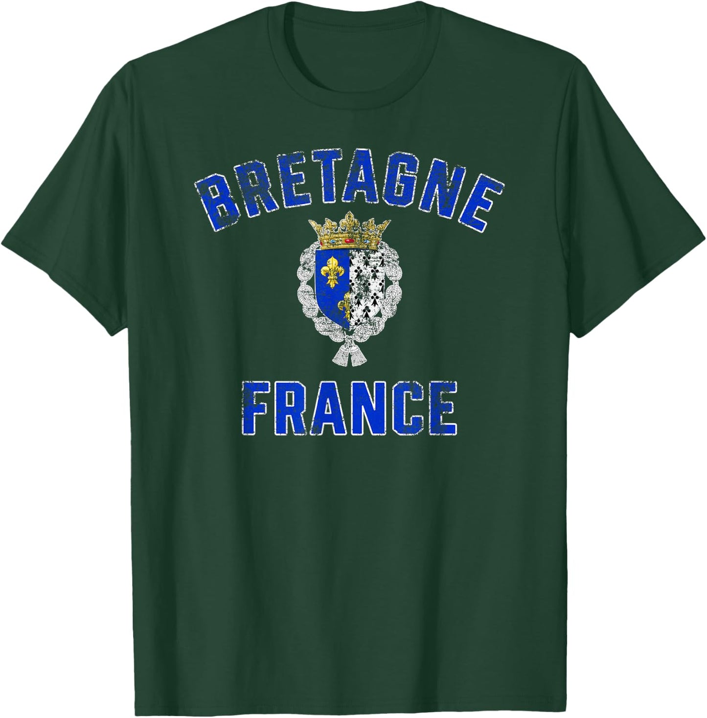 Brittany France Crest Distressed Print T-Shirt - T-Shirt | Forest