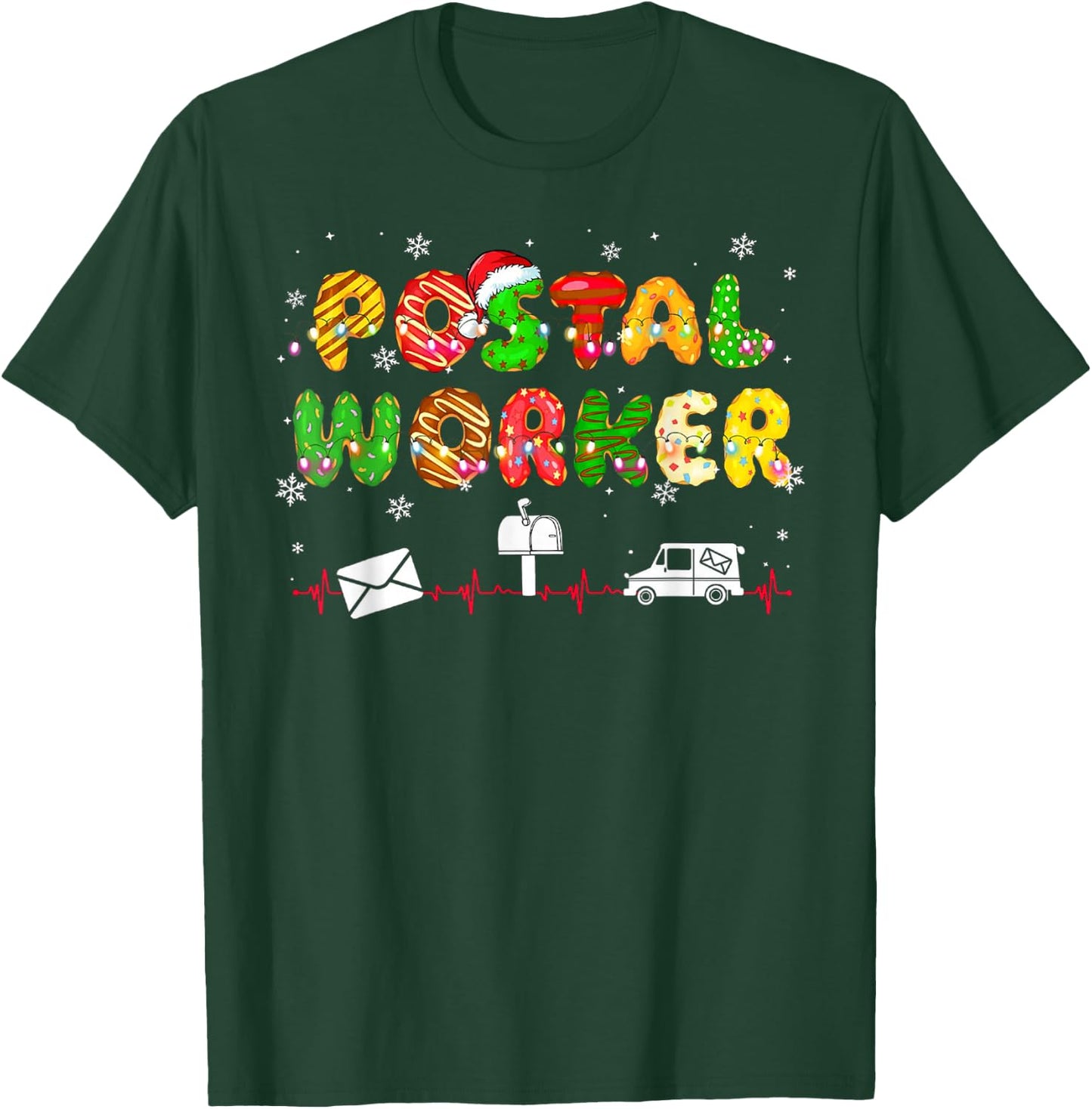 Funny Xmas Lights Postal Worker Life Heartbeat Christmas PJ T-Shirt - T-Shirt | Forest