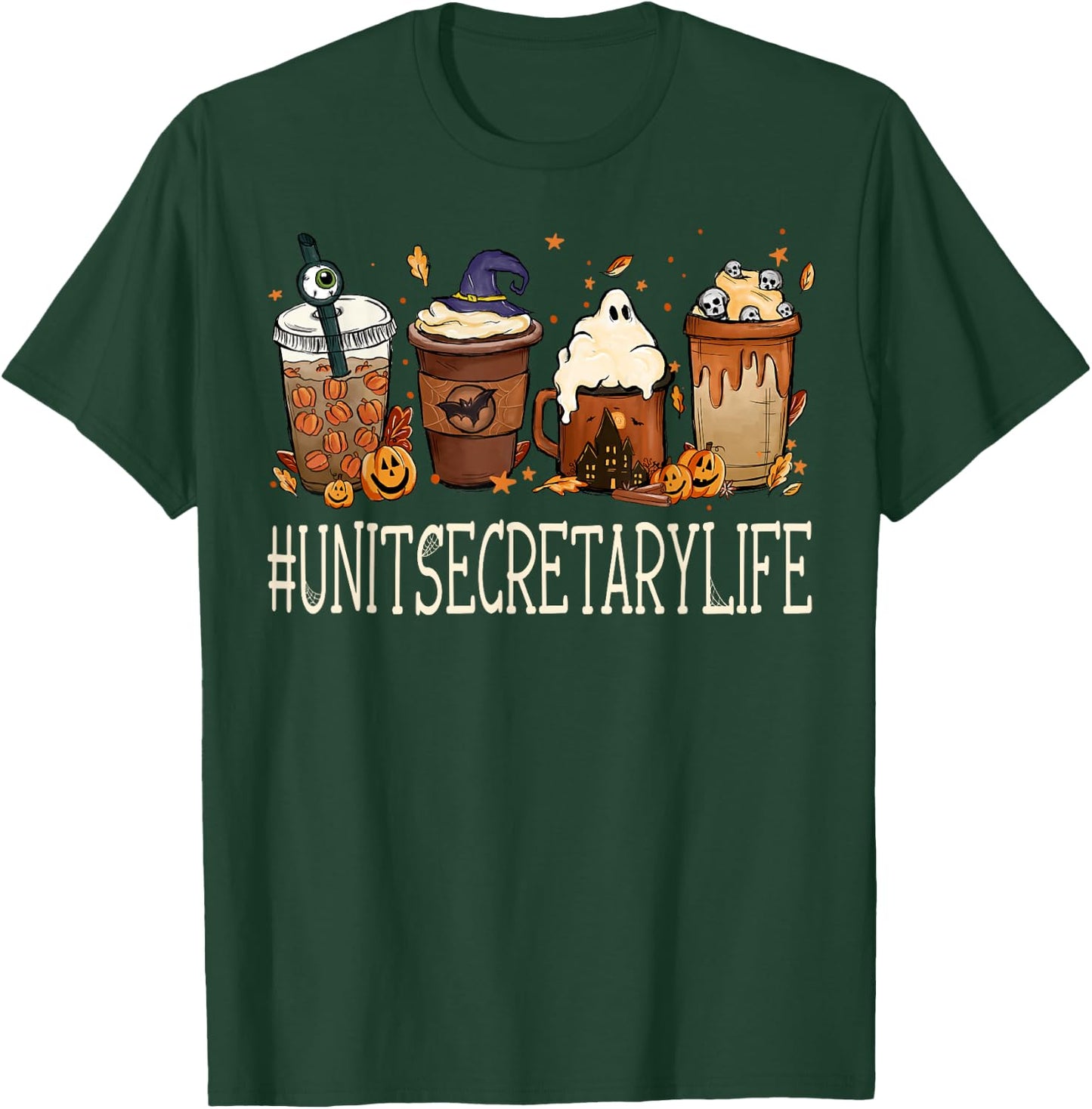 Unit Secretary Horror Fall Coffee Spooky Halloween Pumpkin T-Shirt - T-Shirt | Forest