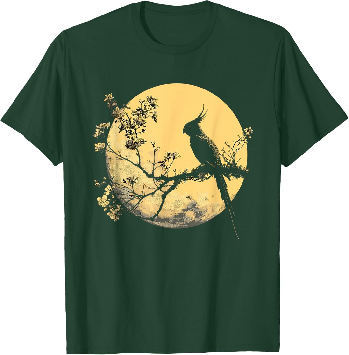 Cockatiel Parrot Lover Bird Moon and Flower T-Shirt - T-Shirt | Forest
