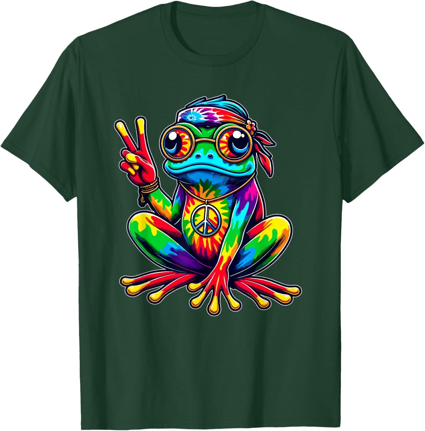 Hippie Tie-Dye Frog, 60s Party & 70s Costume, Peace Sign T-Shirt - T-Shirt | Forest