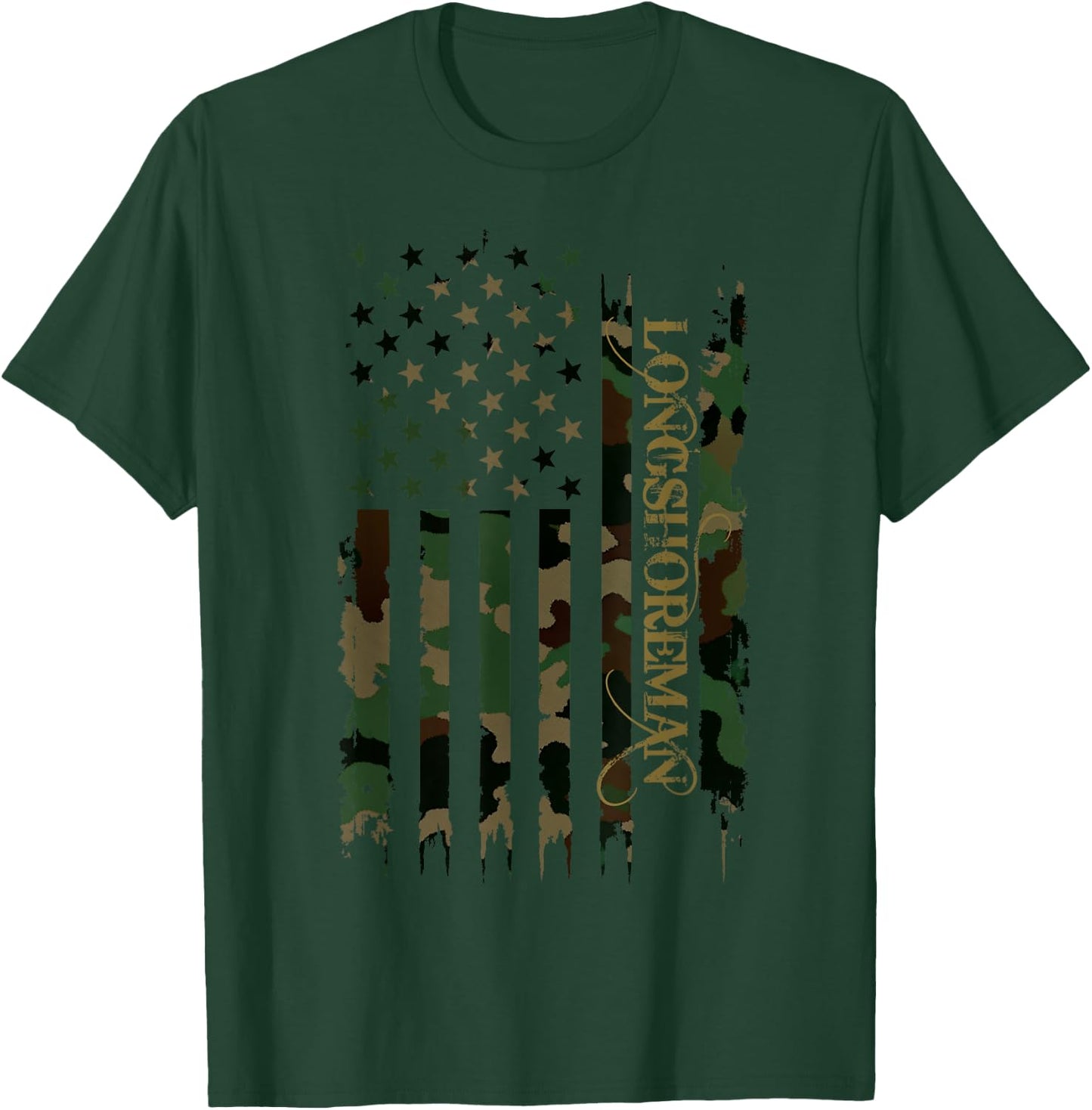 Longshoreman United States Distressed Camo w US Flag T-Shirt - T-Shirt | Forest