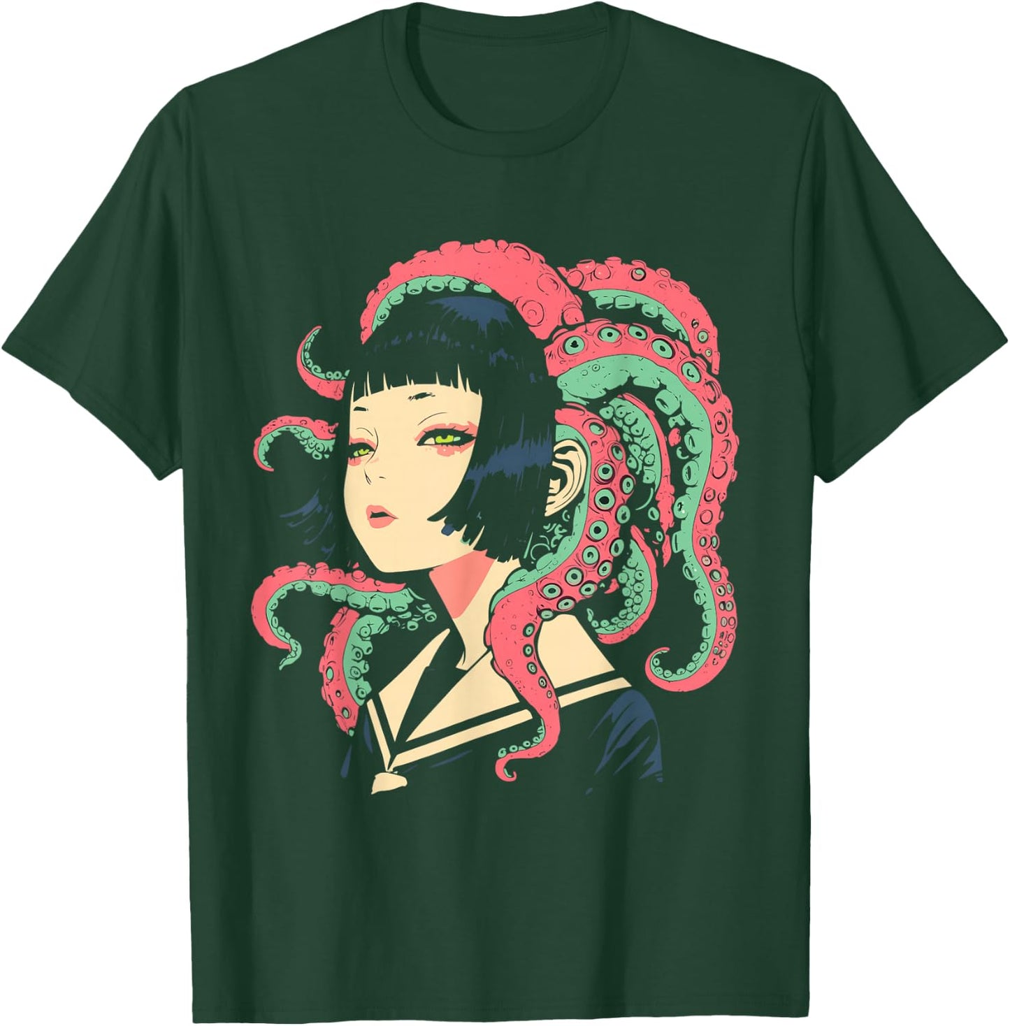 Weirdcore Anime Octopus Girl Trippy Manga Gothic Aesthetic T-Shirt - T-Shirt | Forest