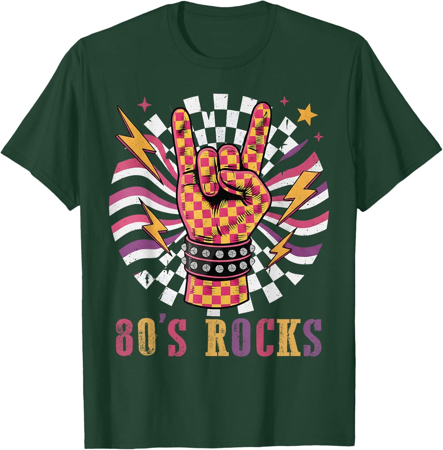 Checkered 80s Rocks Retro Vintage 1980s Rock & Roll Music T-Shirt - T-Shirt | Forest