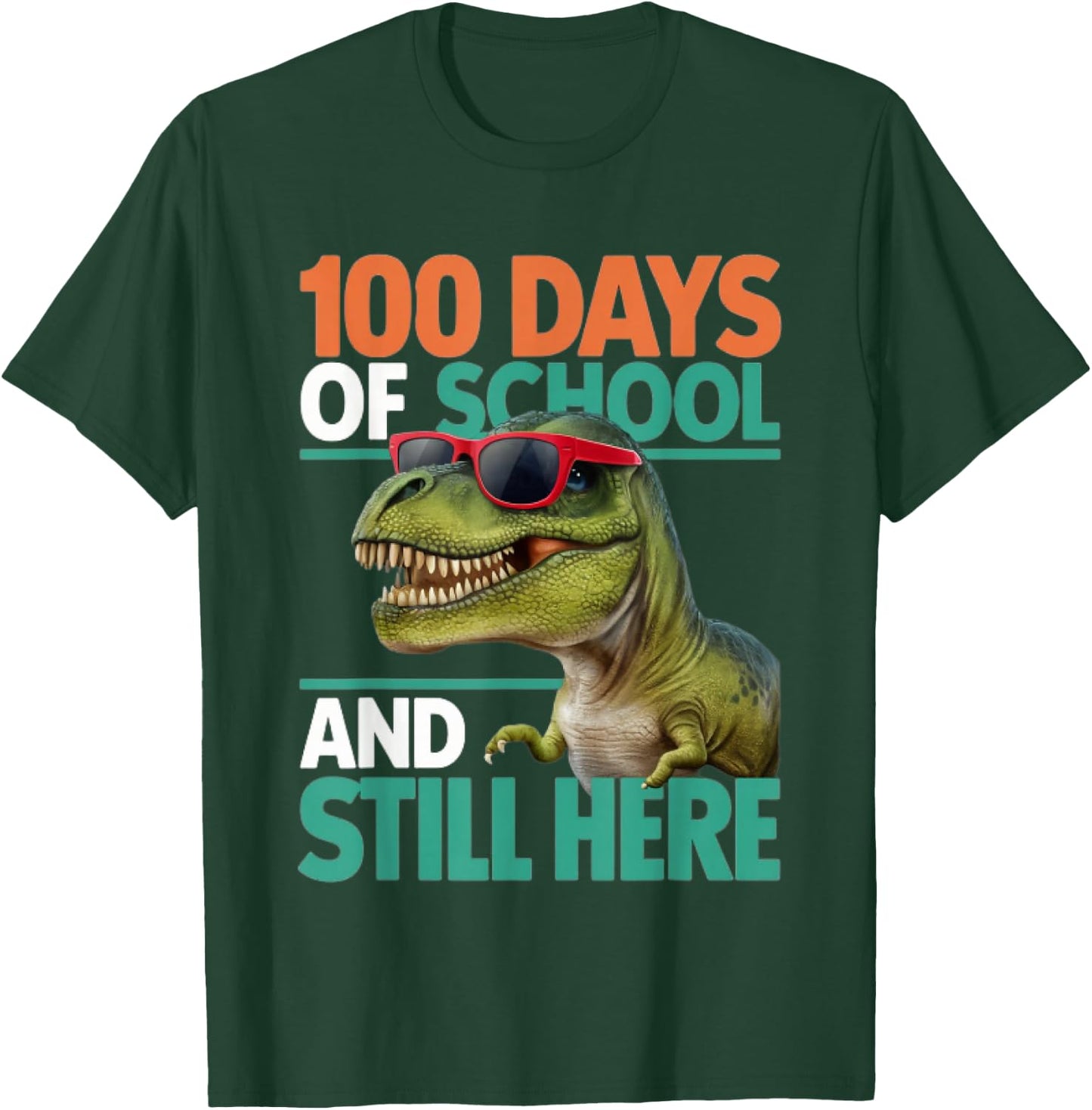 Happy 100 Days of School Trex Boys Girls Kids T-Shirt - T-Shirt | Forest