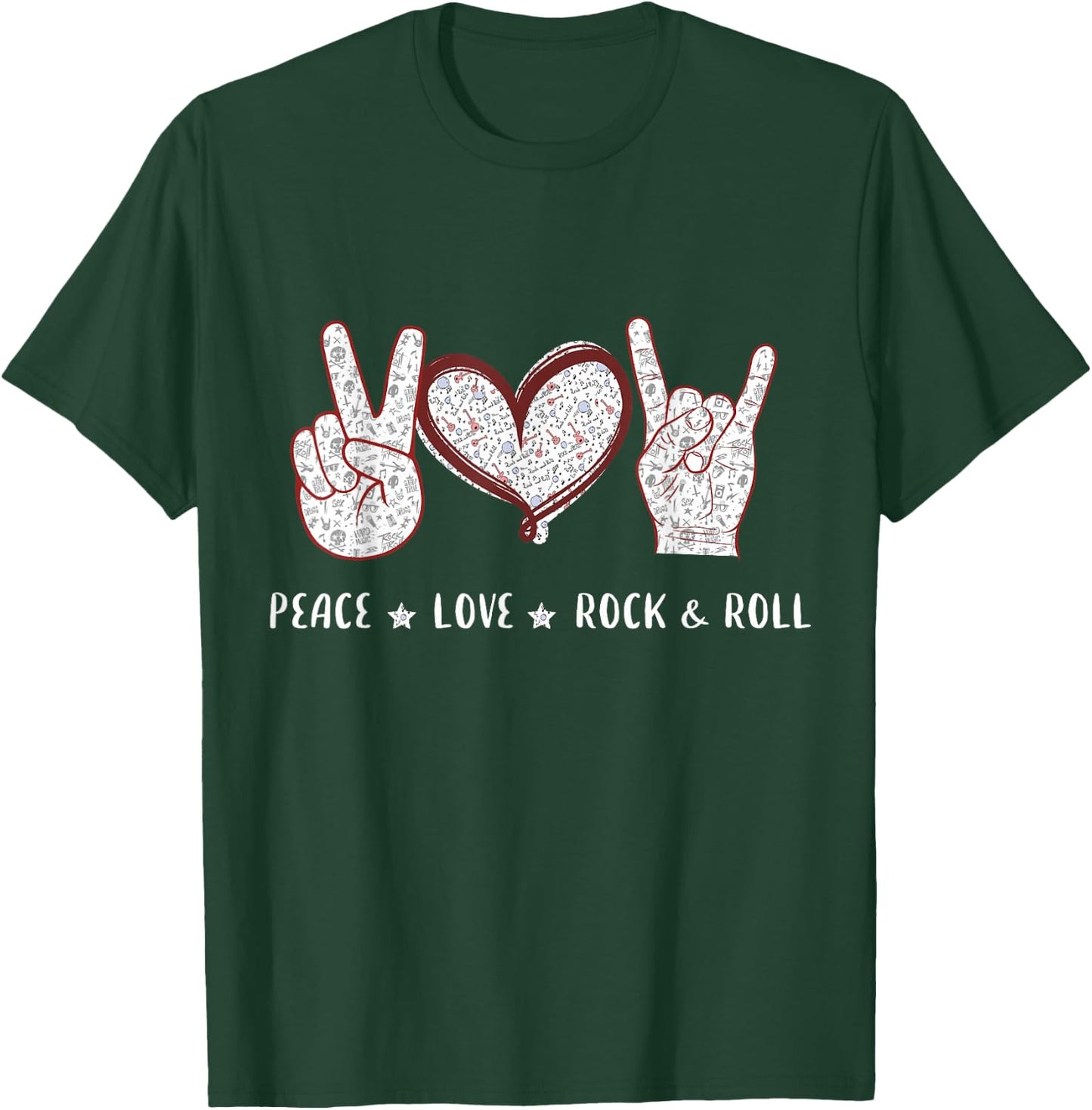 Peace Love Rock And Roll Music Concert Hippie Gift Men Women T-Shirt - T-Shirt | Forest
