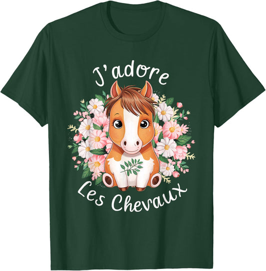 Horse Riding Accessories Girls Kawaii Flowers Rider , Black, S T-Shirt - T-Shirt | Forest
