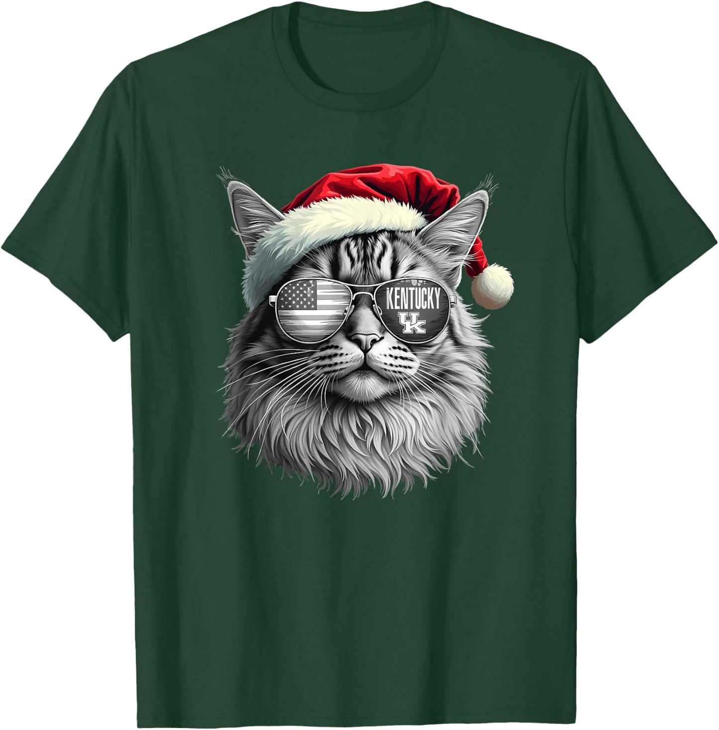 Funny Cat Lovers Santa Christmas Kentucky Retro Vintage Women Kids T-Shirt - T-Shirt | Forest