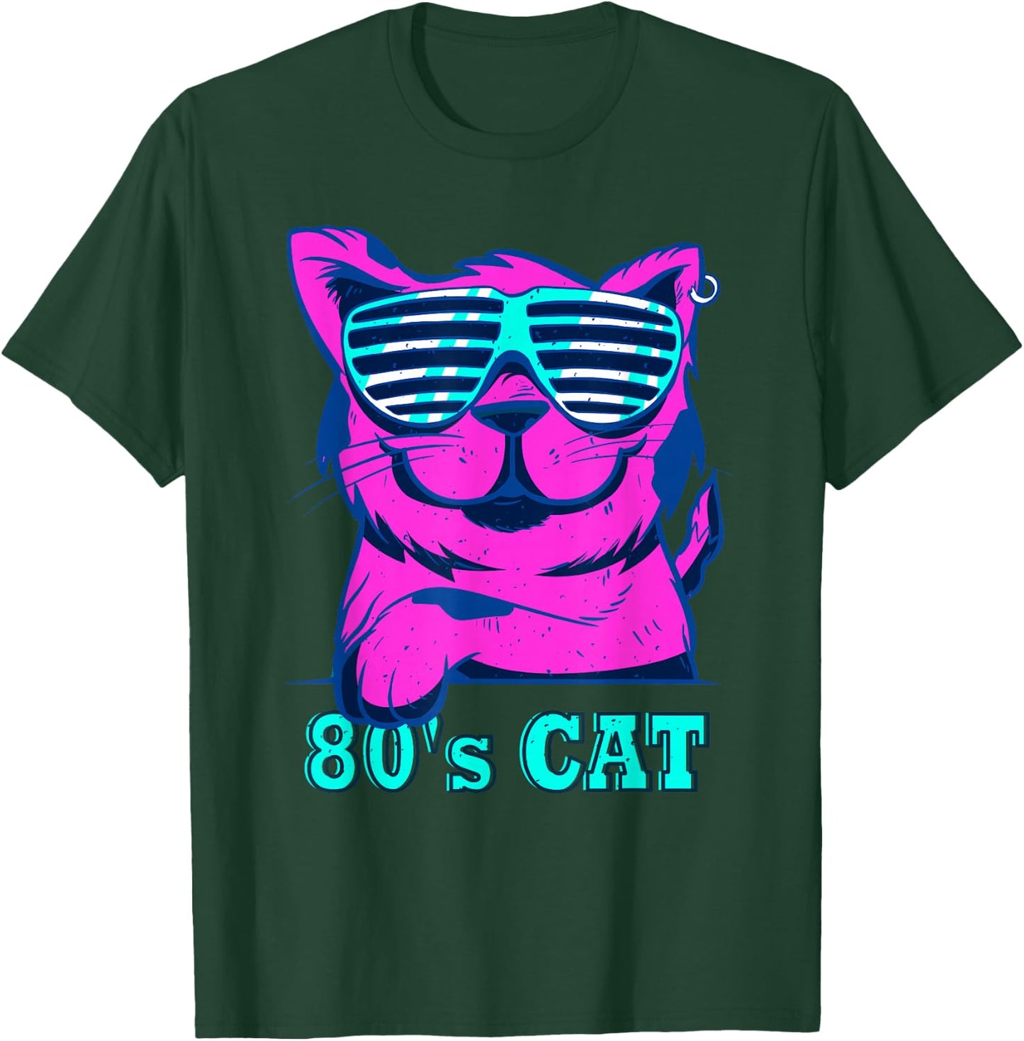 80s Colourful Retro Outfit Party Cat , black, s T-Shirt - T-Shirt | Forest