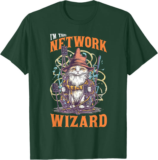 Network Wizard Network Admin Cat Computer Engineer T-Shirt - T-Shirt | Forest