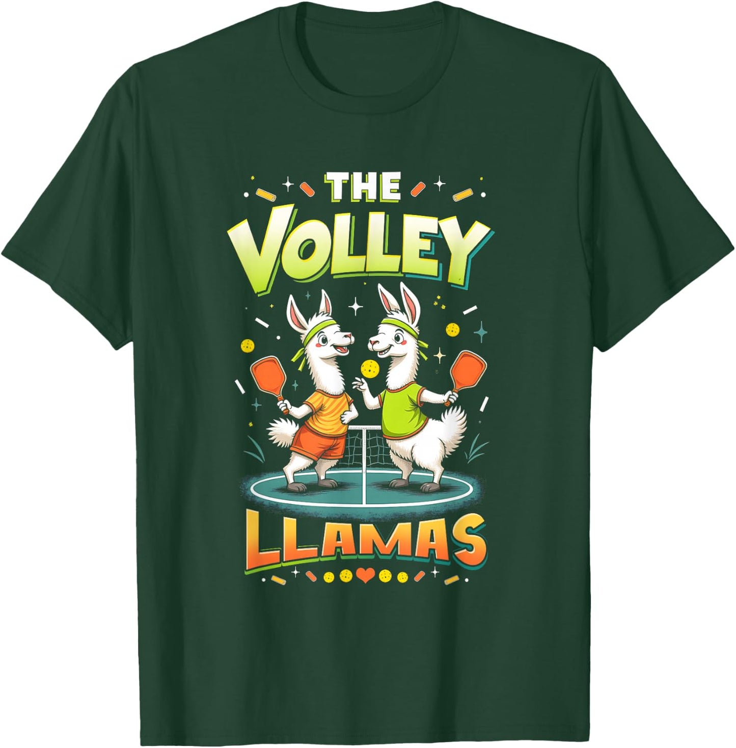 Funny Llamas Play Pickleball The Volley Llamas Paddle Court T-Shirt - T-Shirt | Forest