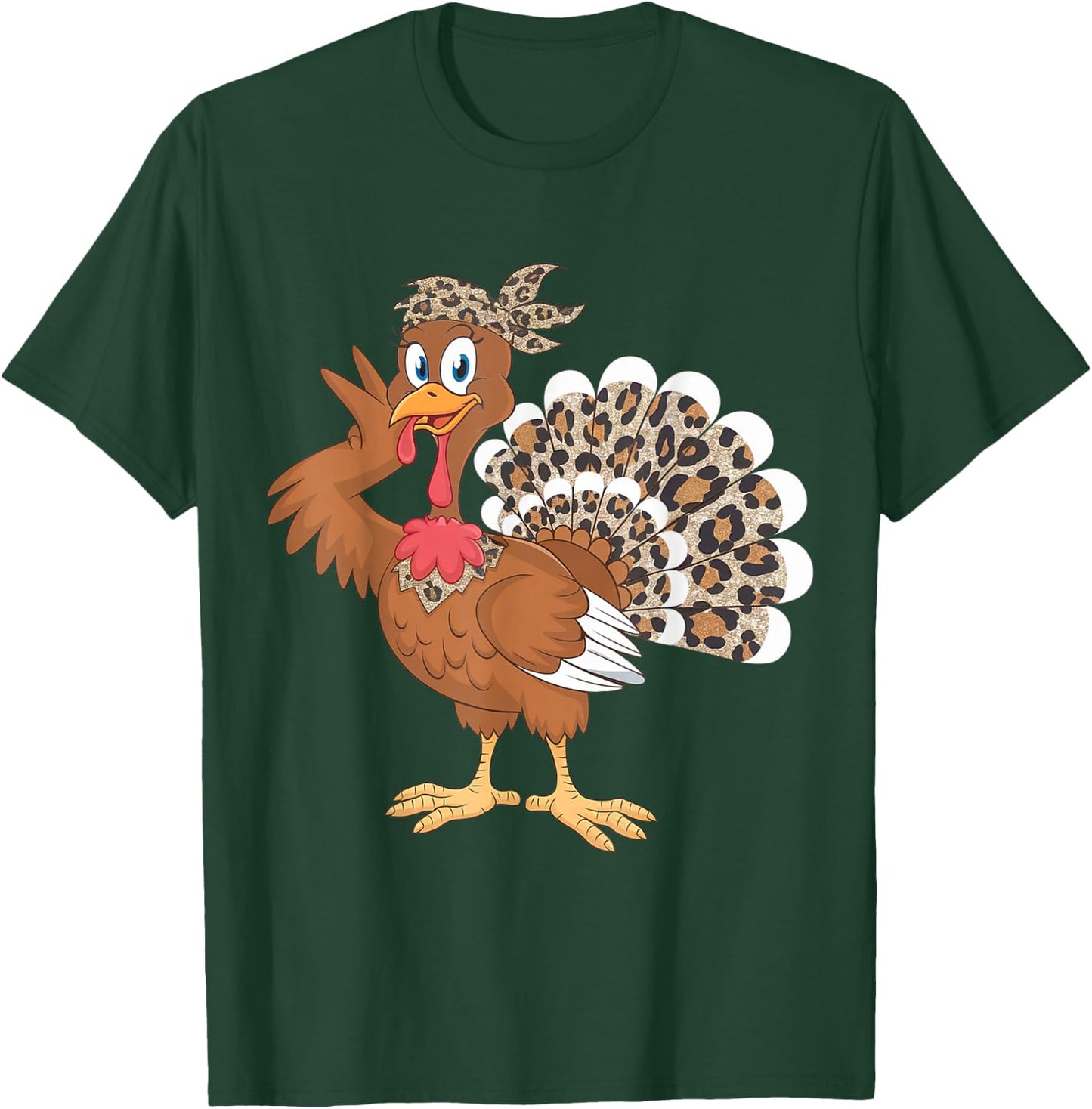 Thanksgiving Turkey Women Girl Leopard Autumn Fall Season T-Shirt - T-Shirt | Forest