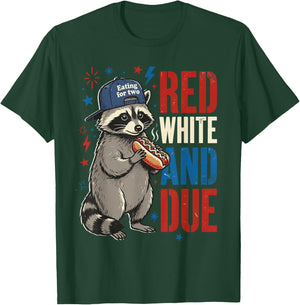 Red White and Due 4th of July Pregnancy Announcement Raccoon T-Shirt - T-Shirt | Forest