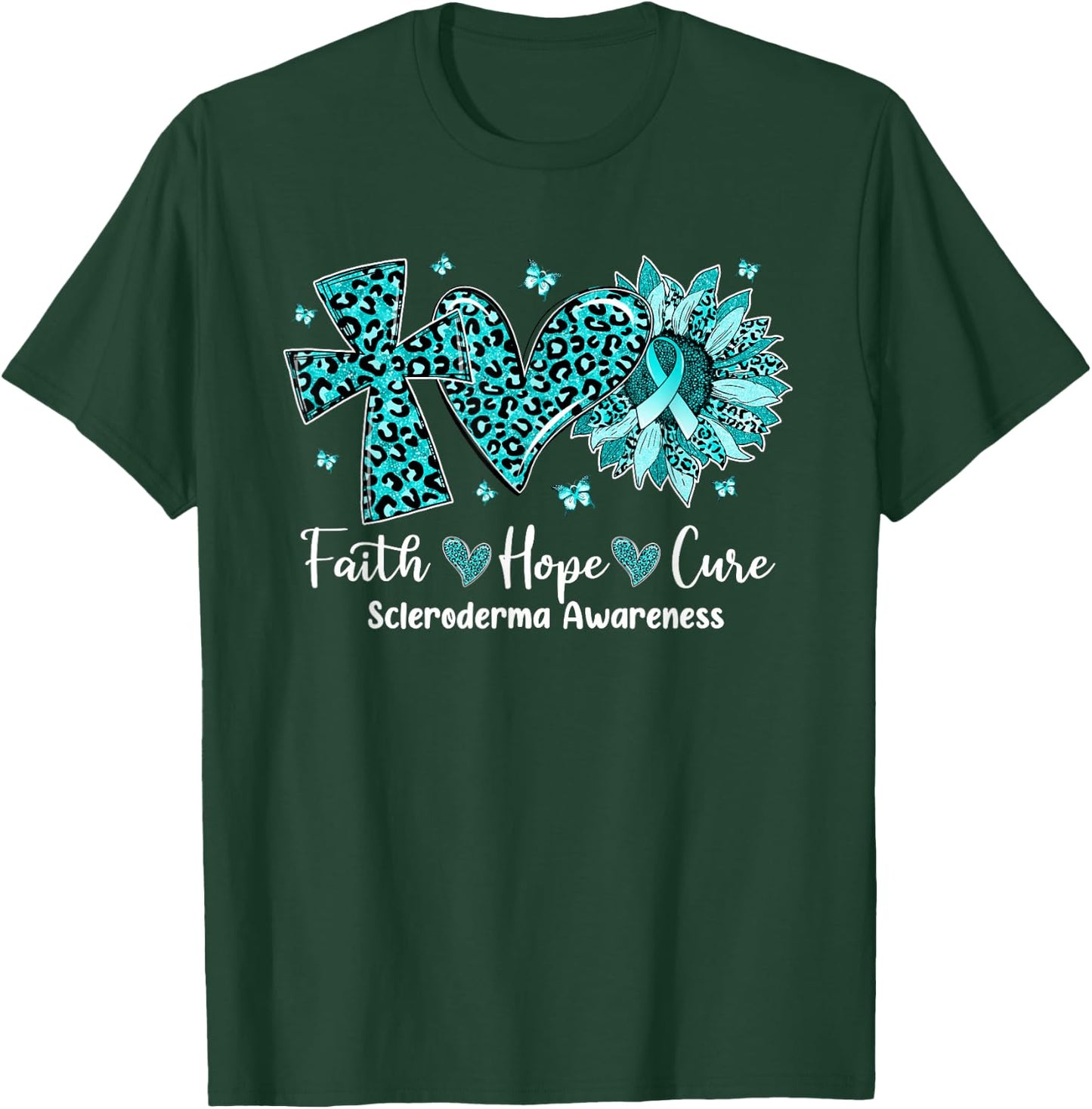 Faith Hope Cure Sunflower Leopard Scleroderma Awareness T-Shirt - T-Shirt | Forest
