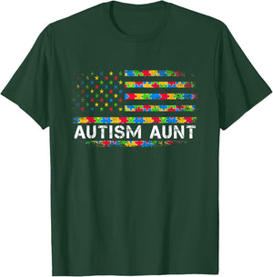 Autism Aunt Awareness US American Flag Men Kids T-Shirt - T-Shirt | Forest