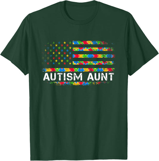 Autism Aunt Awareness US American Flag Men Kids T-Shirt - T-Shirt | Forest