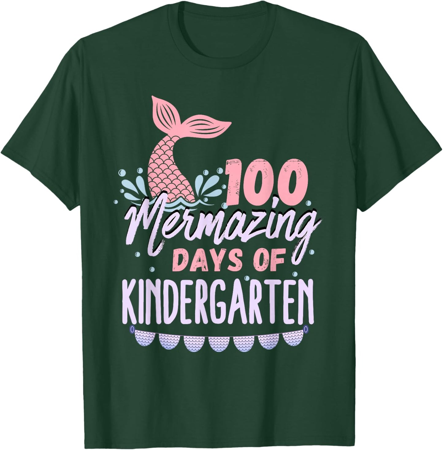 Girls 100 Days Of Kindergarten 100th Day Of School Mermaid T-Shirt - T-Shirt | Forest