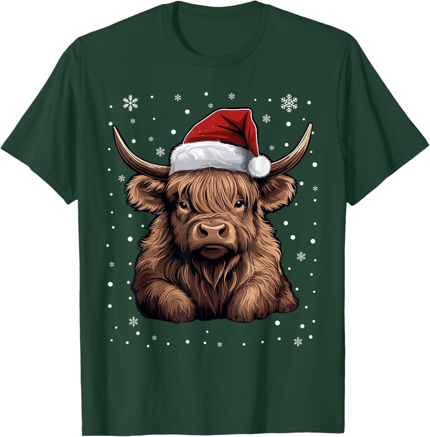 Cute Highland Cow Christmas Santa Hat Xmas Pajama T-Shirt - T-Shirt | Forest