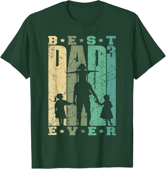 Papa von drei Mädchen Vatertag Retro Vater mit 3 Töchtern T-Shirt - T-Shirt | Forest