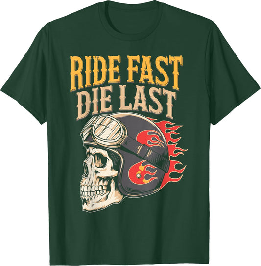 Ride Fast Die Last Winged Skull Design T-Shirt - T-Shirt | Forest