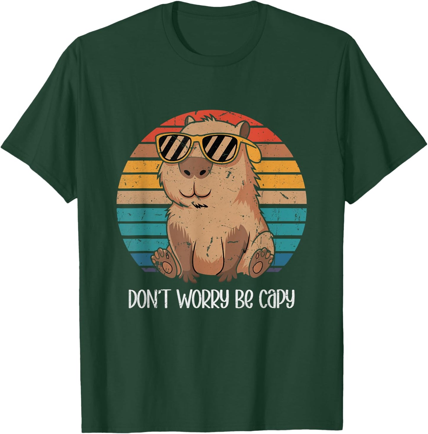 Capybara Dont Worry Be Cappy Capybara Retro Boys Girls T-Shirt - T-Shirt | Forest
