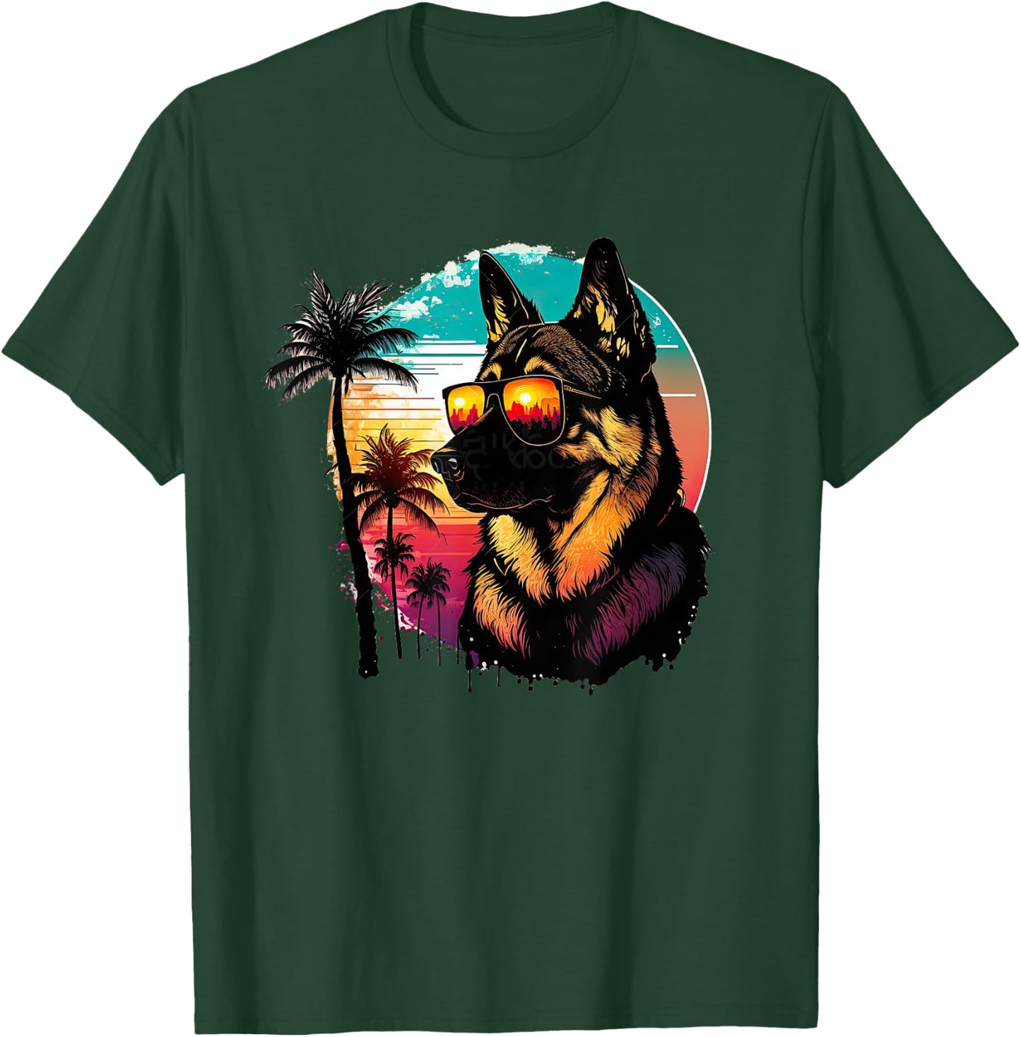 Funny German shepherd Dog Sunglasses Sunset vintage T-Shirt - T-Shirt | Forest