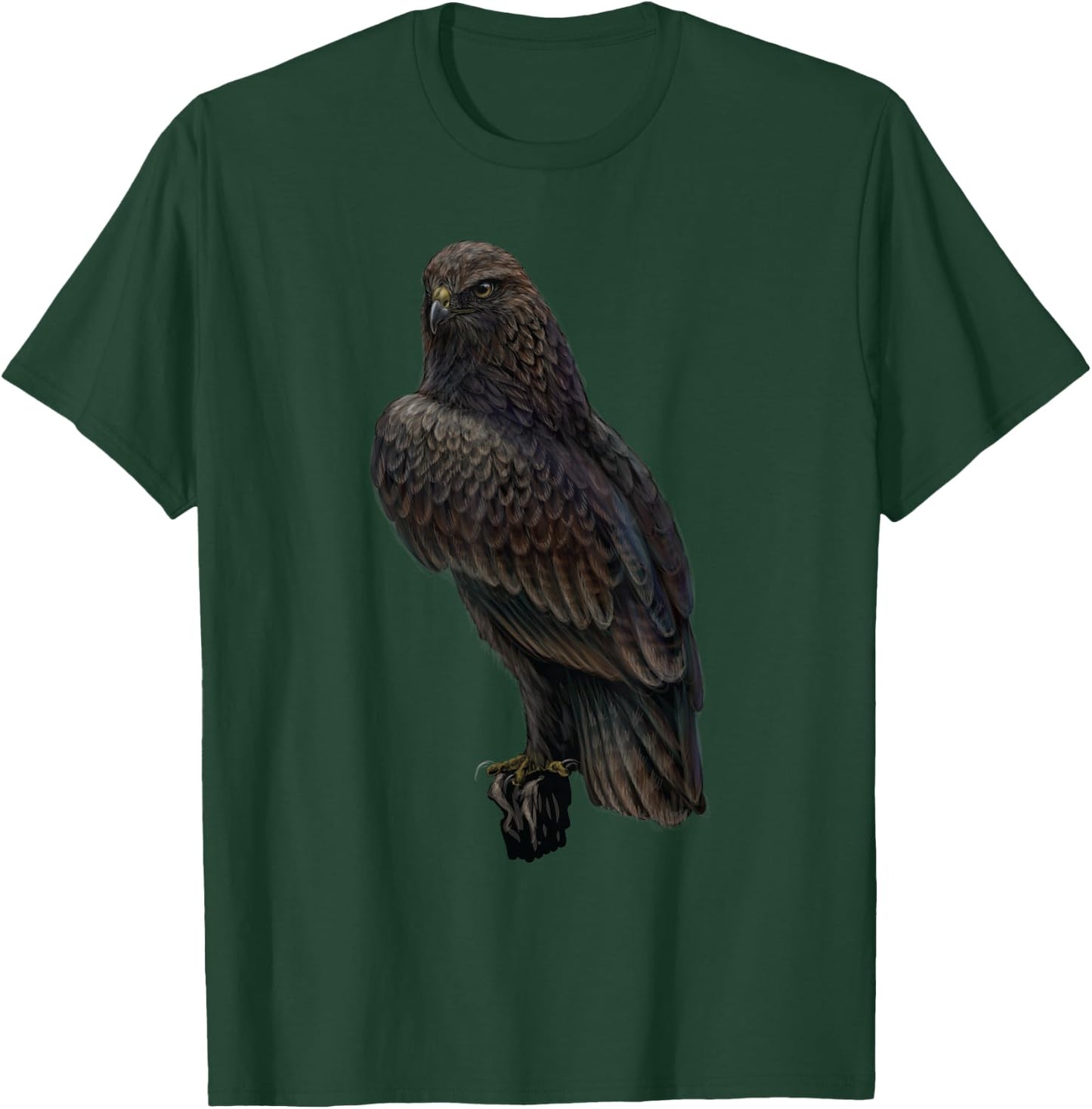 realistic Hawk bird sitting on branch for lover Ornithology T-Shirt - T-Shirt | Forest