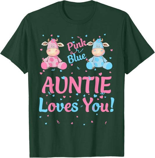 Auntie Gender Reveal Party Pink Blue or Cow Matching Family T-Shirt - T-Shirt | Forest