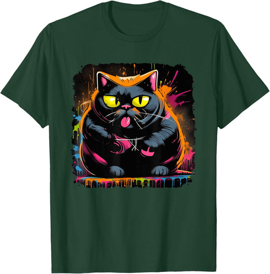 Psychedelic Trippy Blacklight Poster Cat Illustration , black T-Shirt - T-Shirt | Forest