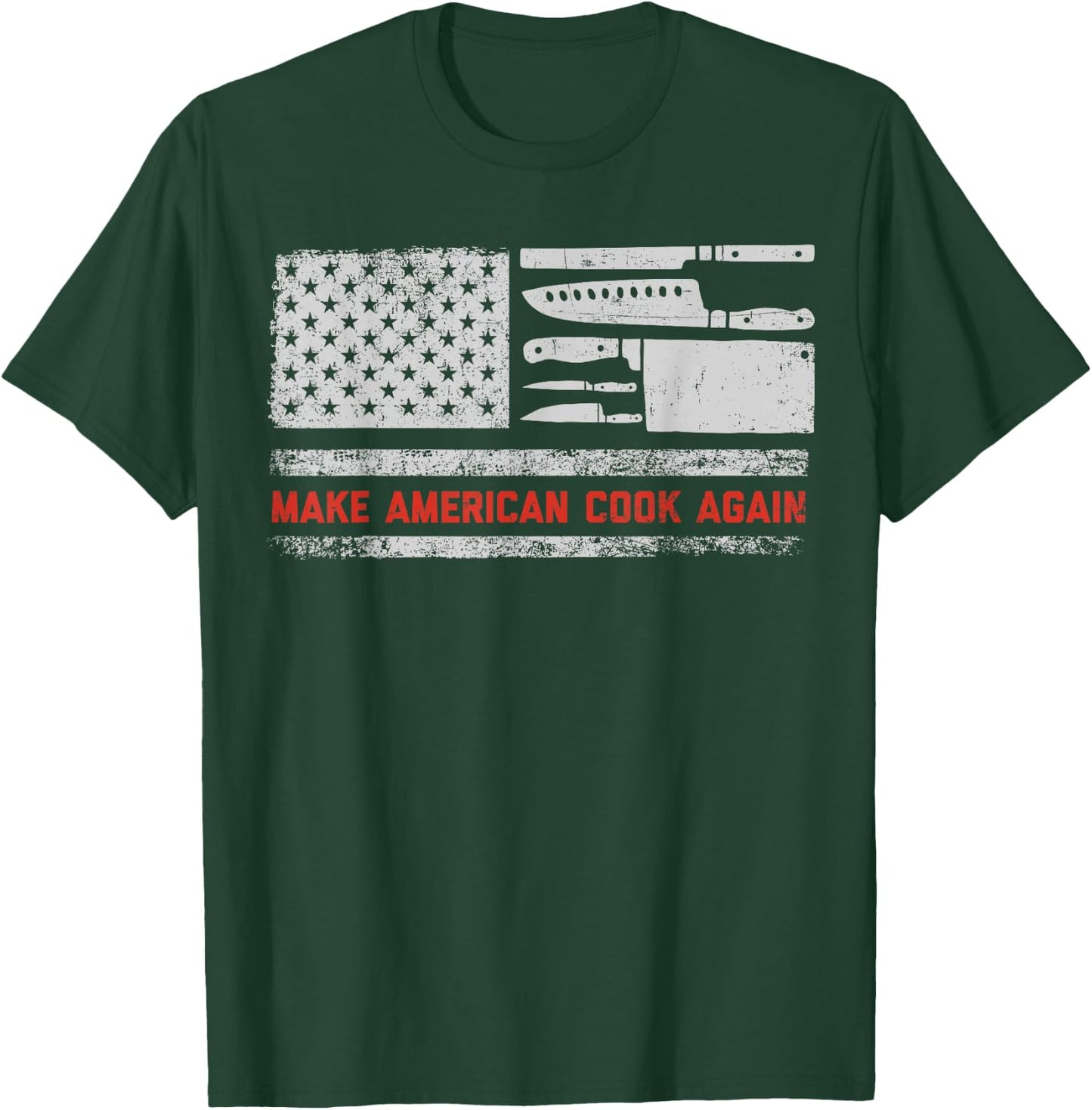 Chef American Flag Make America Cook Again Funny 4th of July Women Kids Men T-Shirt - T-Shirt | Forest