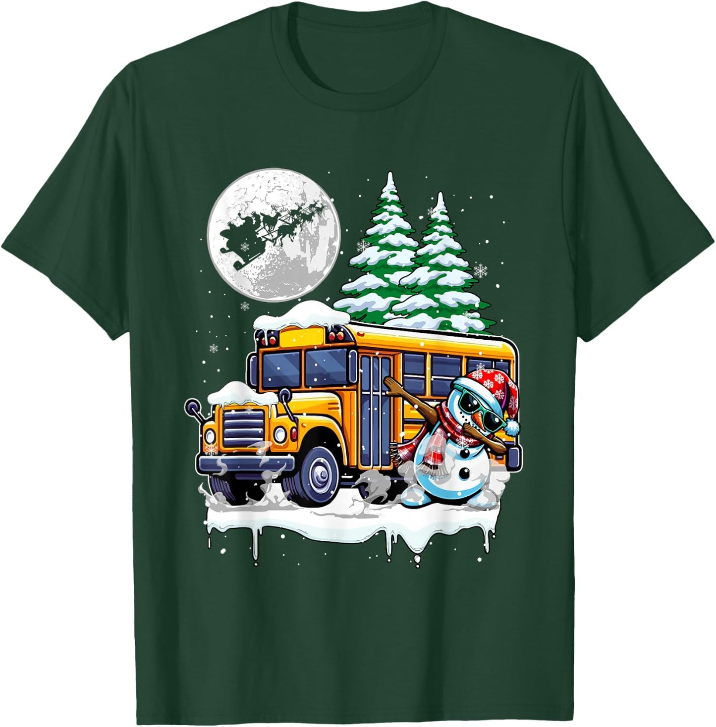 Dabbing Snowman On School Bus Christmas Driver Lover Kids T-Shirt - T-Shirt | Forest