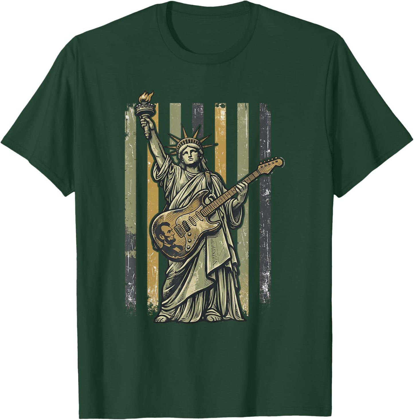 Statue of Liberty Guitar Lincoln Music Lover Rock On Liberty T-Shirt - T-Shirt | Forest
