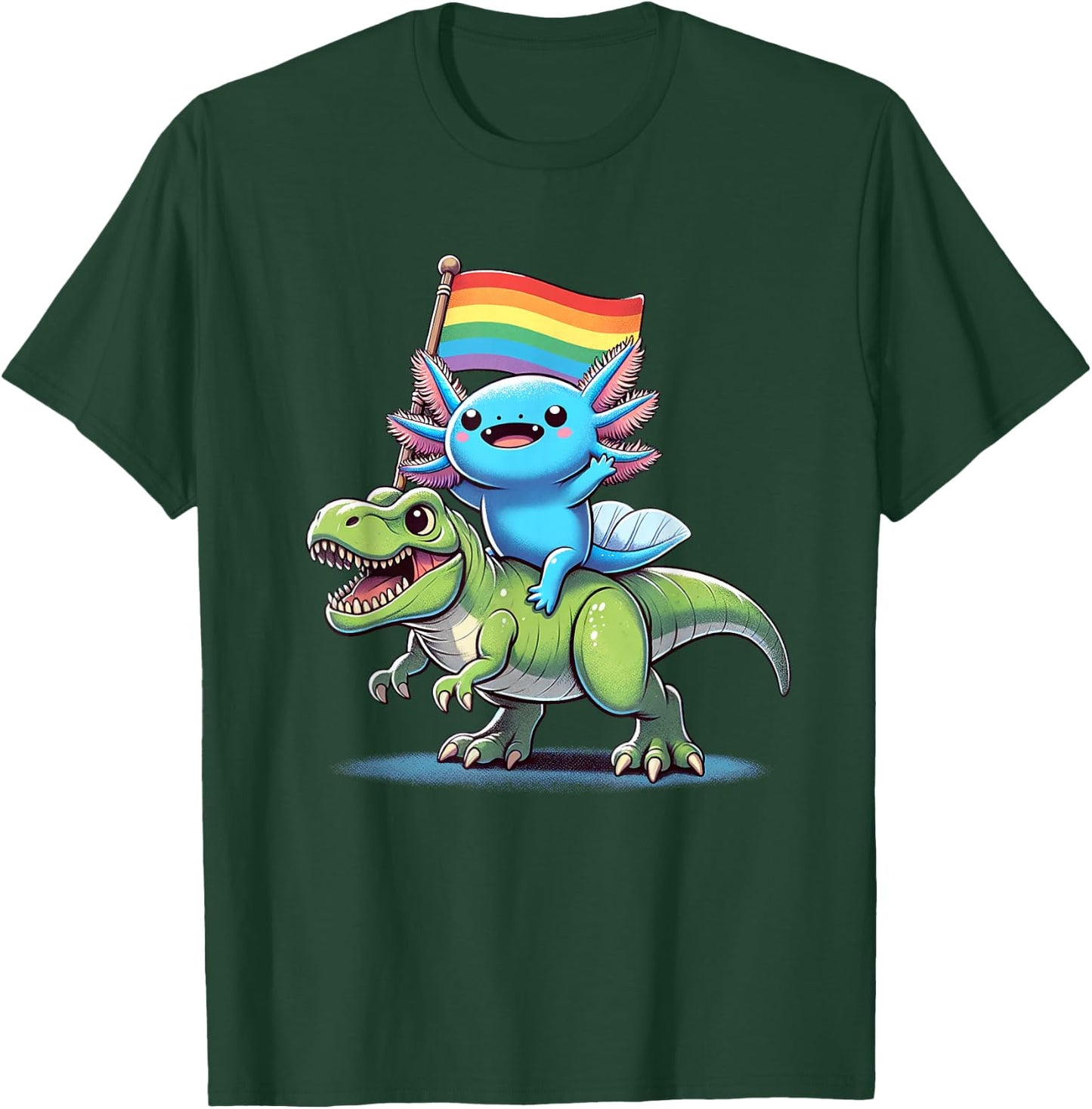Axolotl Dinosaur Rainbow Flag Pride Gay Lesbian Proud Ally T-Shirt - T-Shirt | Forest
