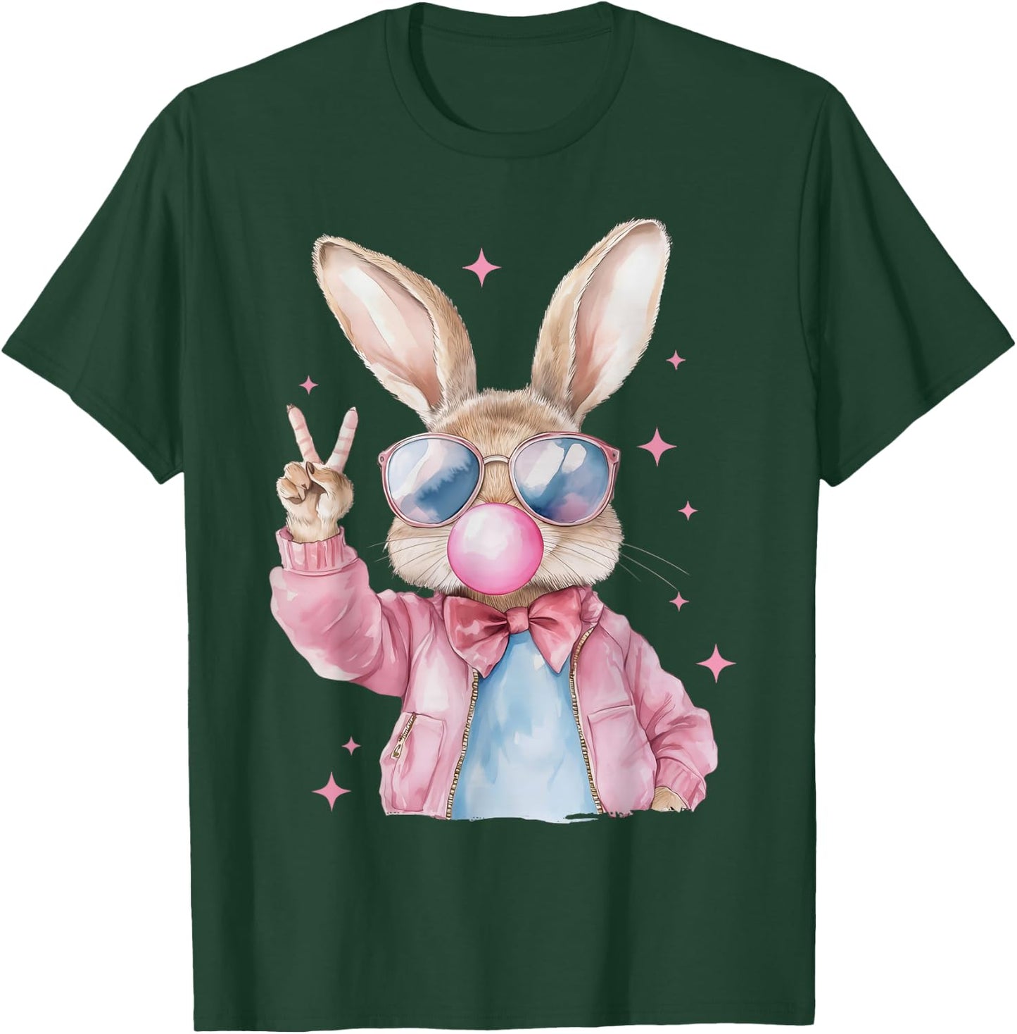 Cute Bunny Blowing Bubble Gum Rabbit Happy Easter Day Kids T-Shirt - T-Shirt | Forest