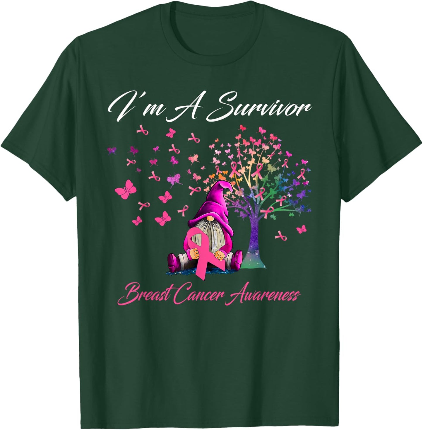 Funny Gnomes I'm A Survivor Breast Cancer Awareness T-Shirt - T-Shirt | Forest