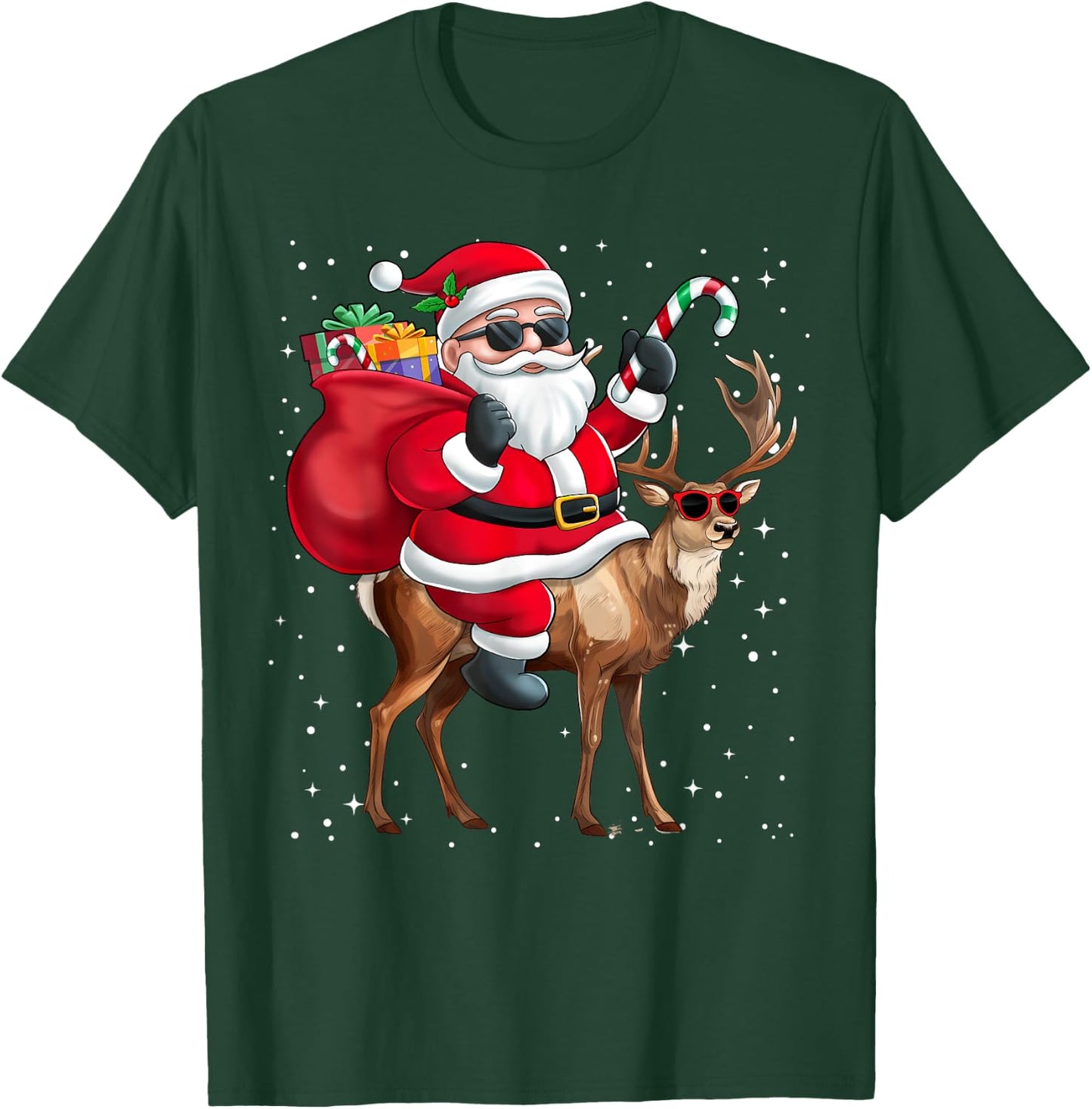 Santa Claus Riding A Reindeer Christmas Boy Girl Kids T-Shirt - T-Shirt | Forest