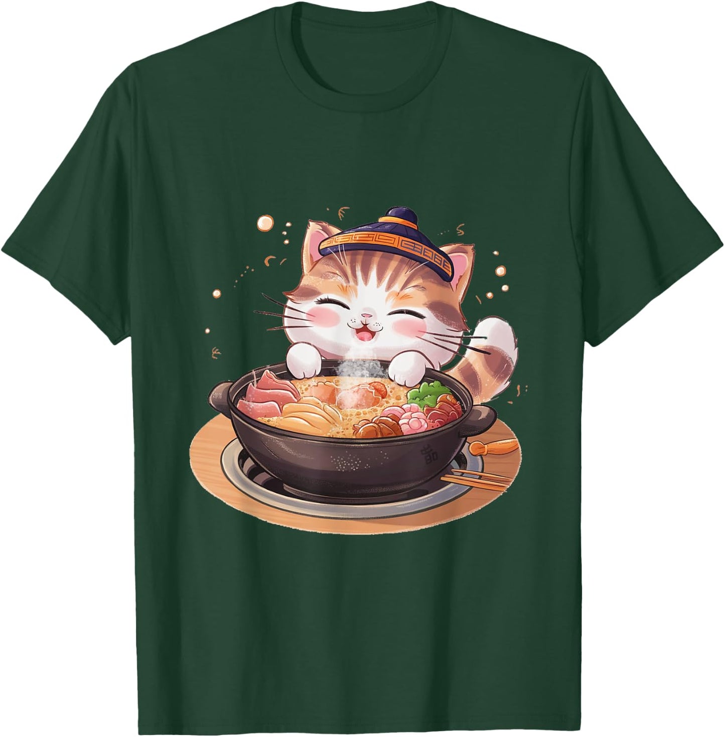 Kawaii Anime Cat Hot Pot Bowl Cute Feline Eats Chinese Food Men Women Kids T-Shirt - T-Shirt | Forest