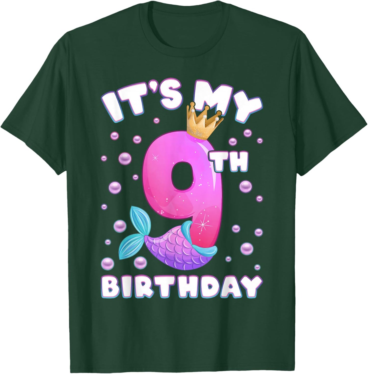 9th Birthday Girl Mermaid Tail Number 9 T-Shirt - T-Shirt | Forest